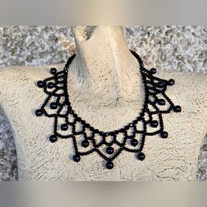 Vintage Black Beaded Gothic Victorian Lace Pendant Women Necklace